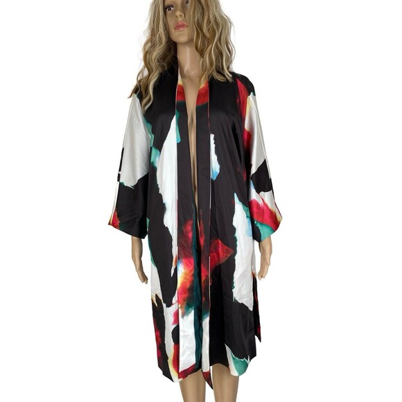 Chico’s NEW Abstract Kaftan Long Open Jacket with Pockets Flowy Mod Print L / XL - Picture 1 of 3